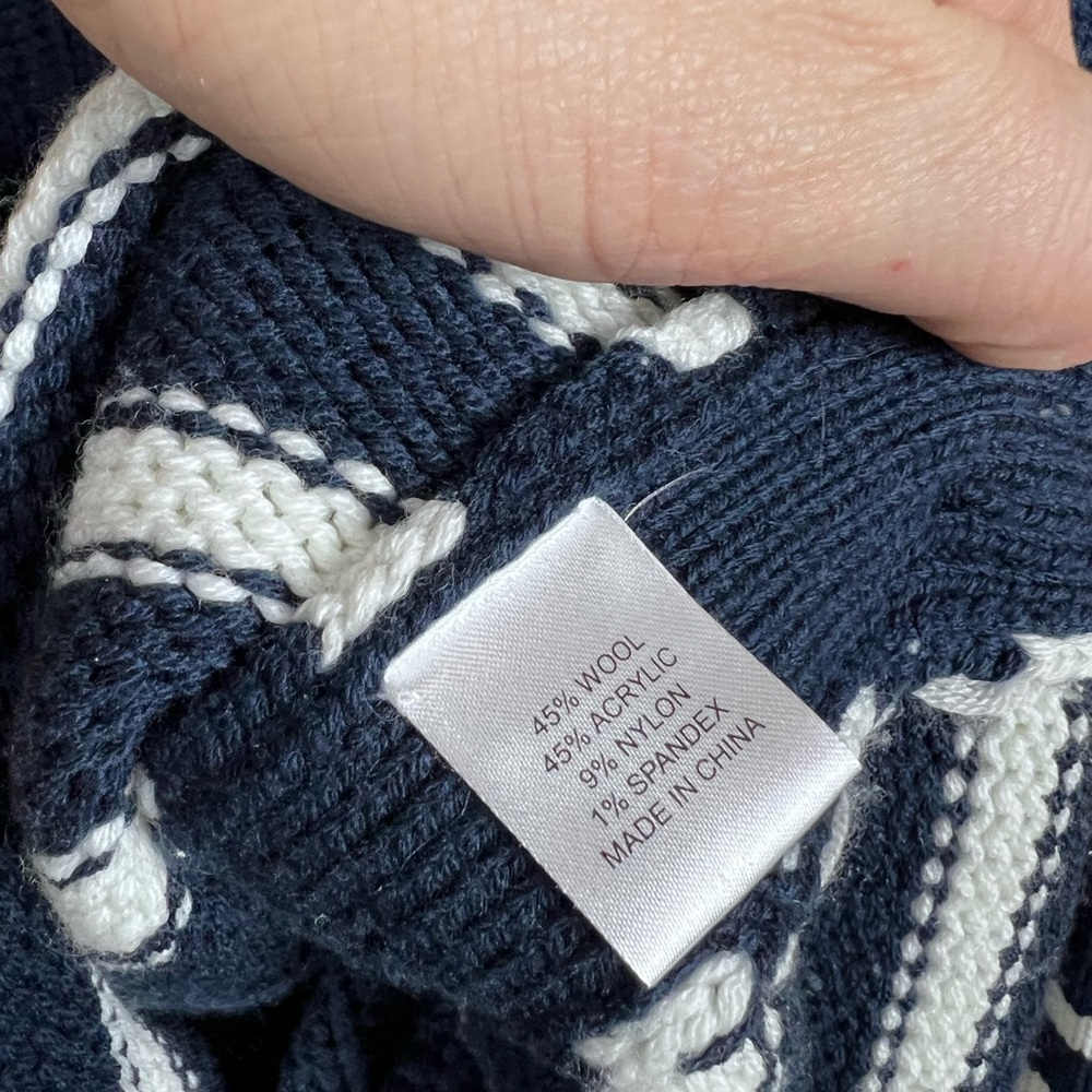 Tuckernuck Navy Striped Sankaty Turtleneck Sweater with Gold Buttons - Picture 12 of 12